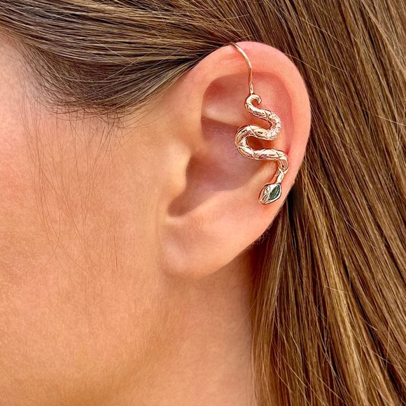 Snake non-pierced ear cuff with CZ diamonds -  Rose Gold - Picture 1 of 3